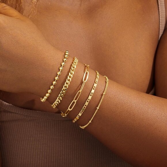 Gold-Style 05 Dainty Stack Beaded, Cuban,Pearl,Bracelets Jewelry Gifts for Women - Picture 3 of 7